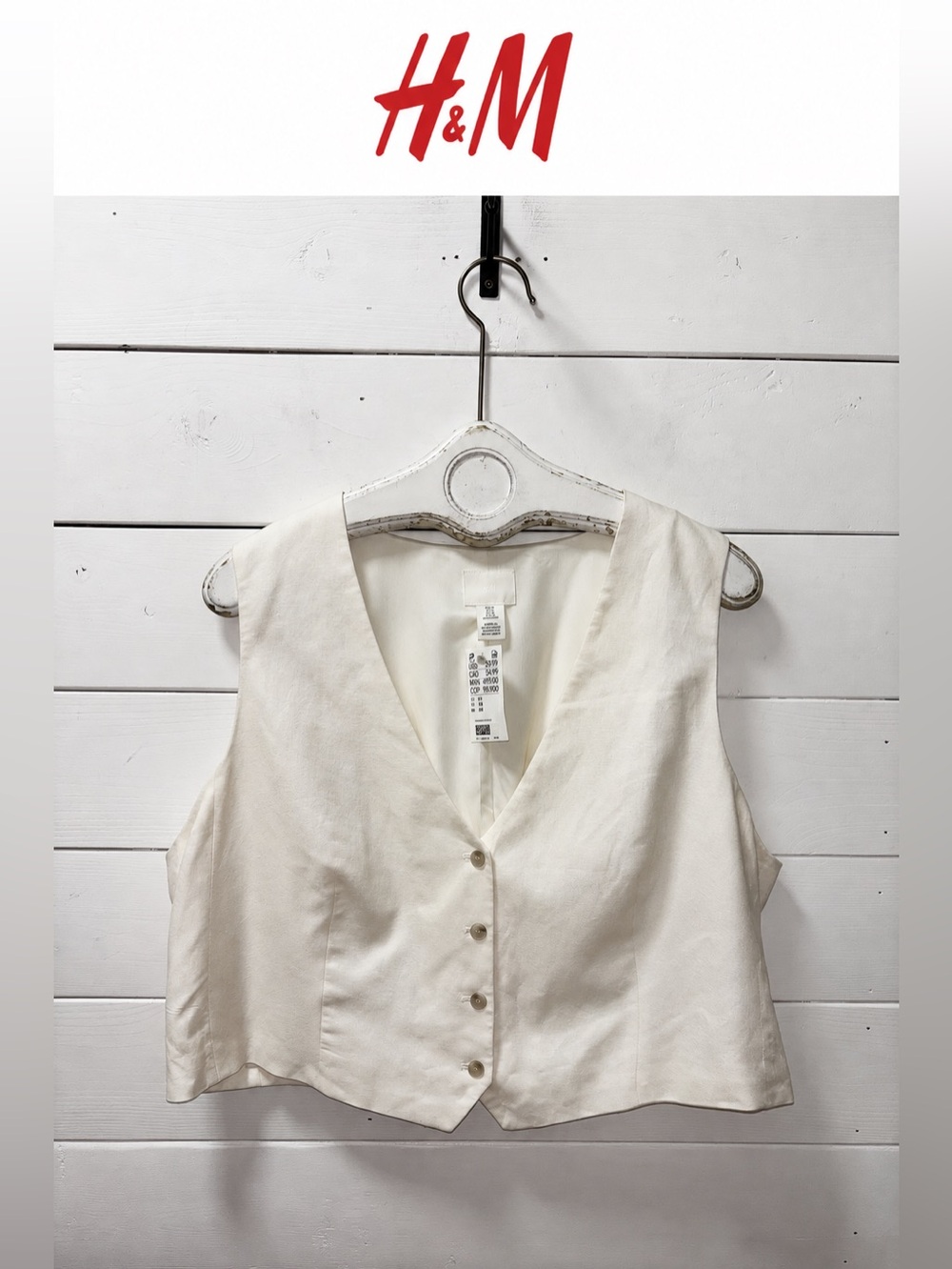 H&M Off-White Button-Front Vest – Size XL – NWT